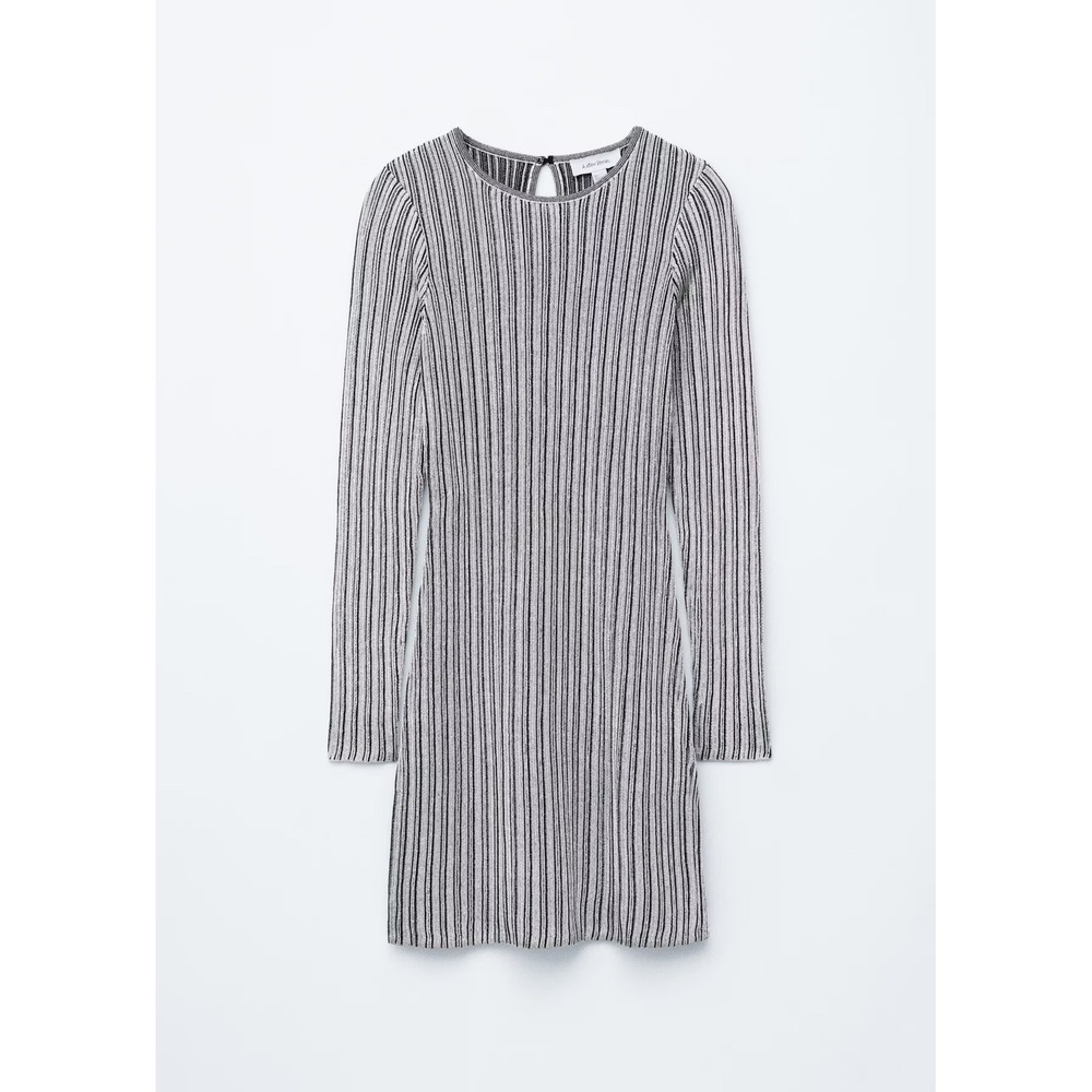 & Other Stories Metallic Rib Knit Mini Dress Silver Black NWT‎